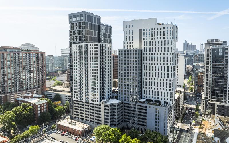 Exterior shot of apartment building