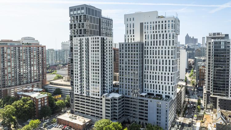 Exterior shot of apartment building