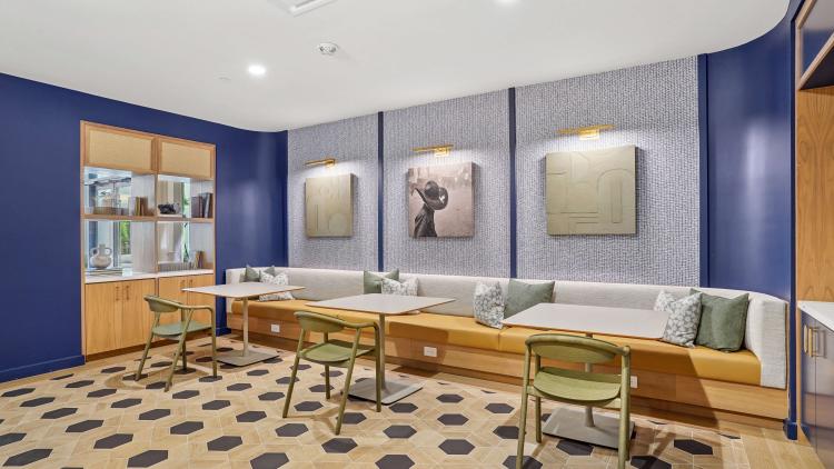 Room with booth seating and tables