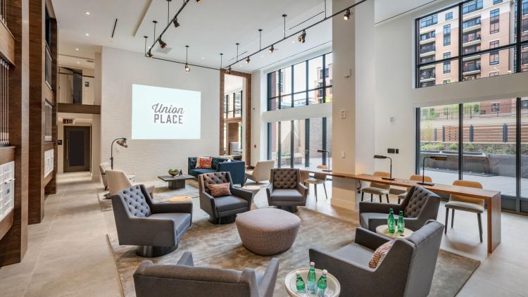 Open space with seating and projector