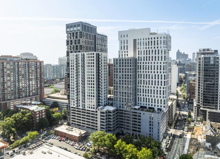 Exterior shot of apartment building
